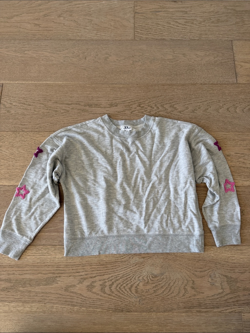 Splendid Gray Crewneck Sweatshirt with Pink Star Sleeves